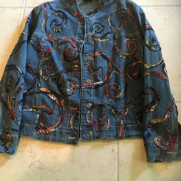 Chico's Blue Jean Jacket with Paisley Design - Picture 1 of 3